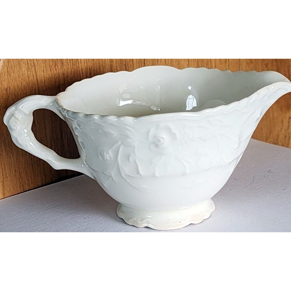 Vintage Pope Gosser Rose Point CREAMER White with Raised Roses USA Pretty